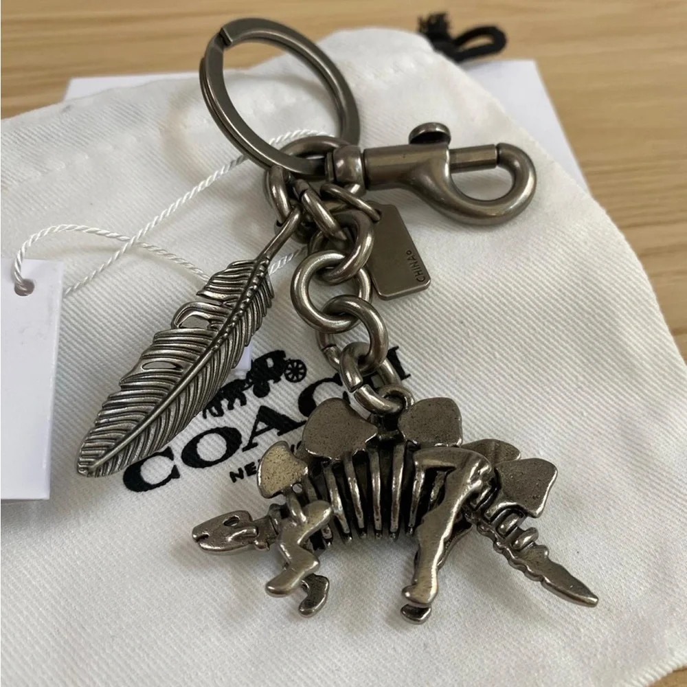 Coach Silver-Tone Stegosaurus & Feather Keyring Charm